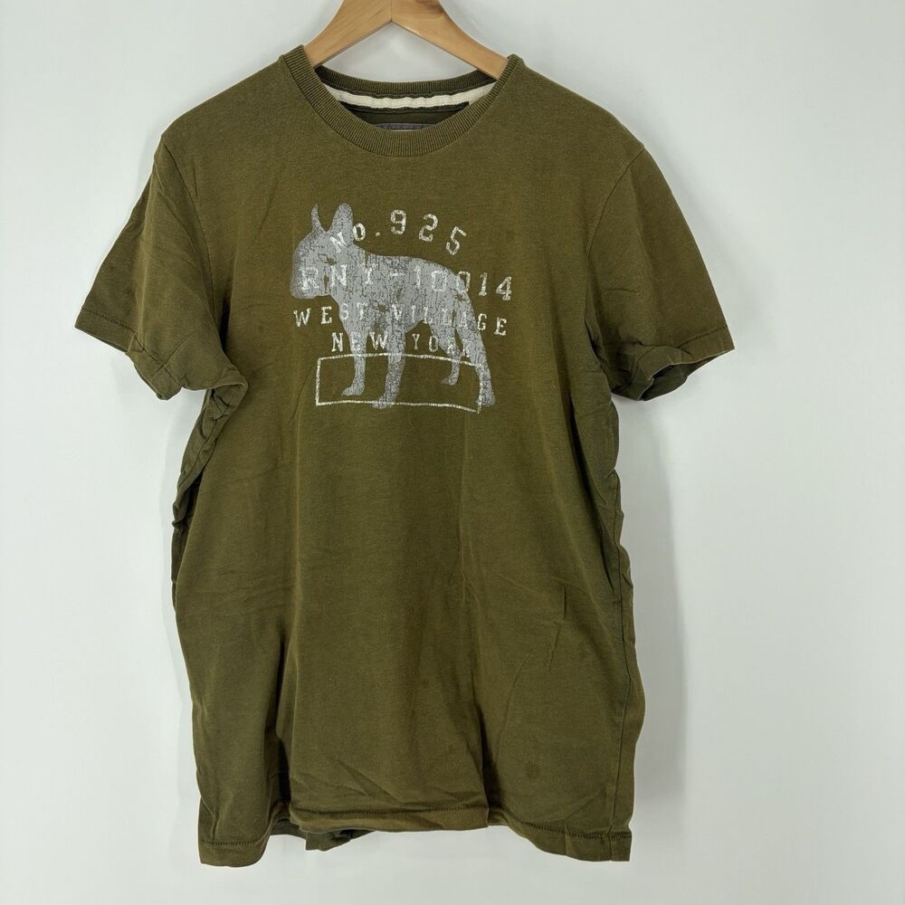 VTG Ruehl No 925 T Shirt Size XL Mens Olive French Bulldog Graphic Tee Y2K Crew